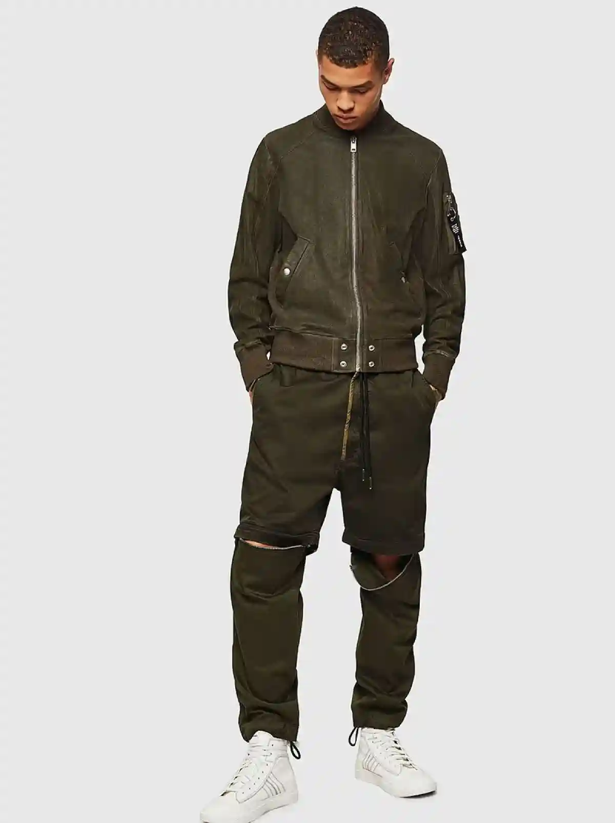 Green Bomber jacket in waxed suede