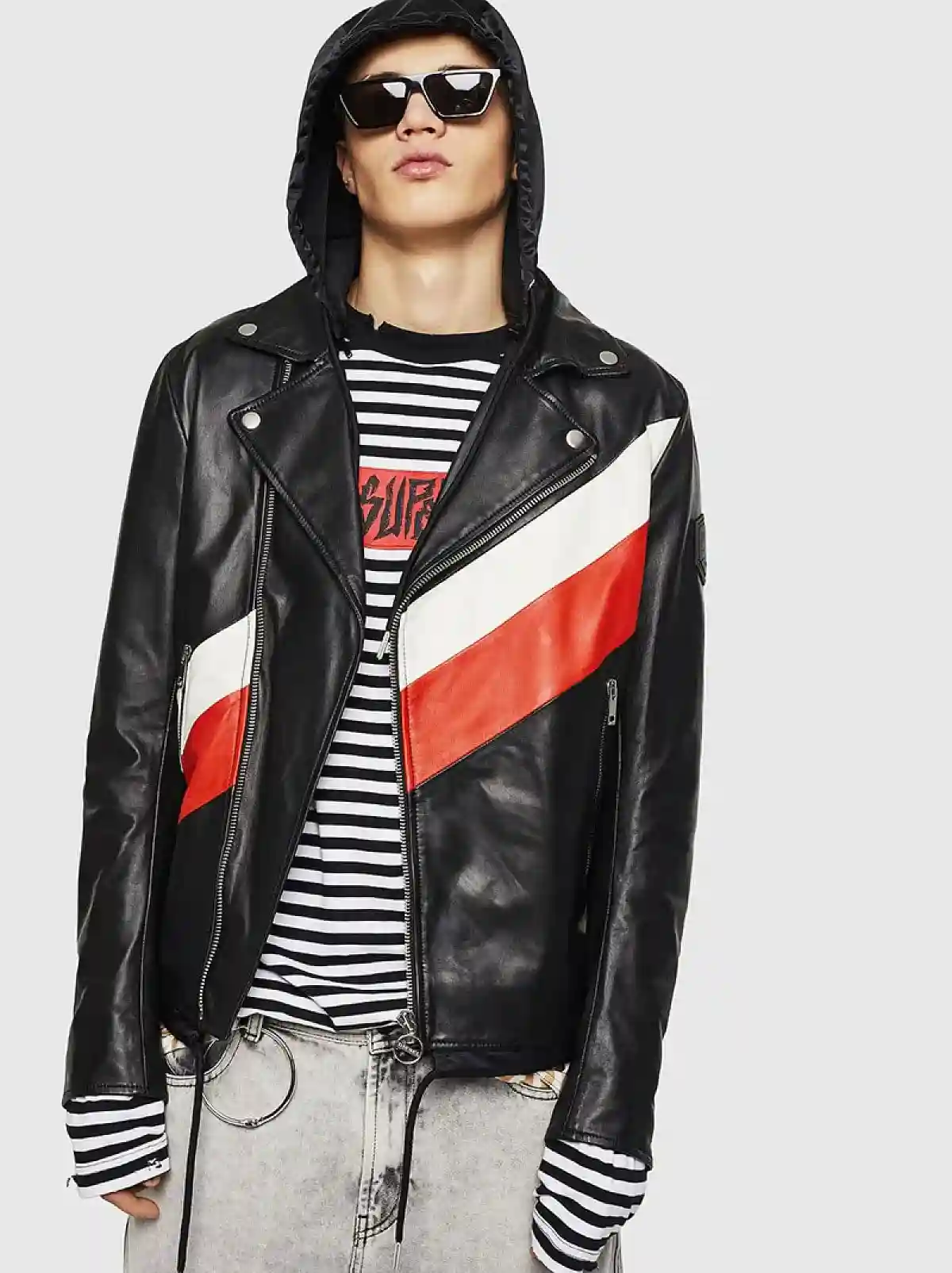 Black Leather and nylon biker jacket