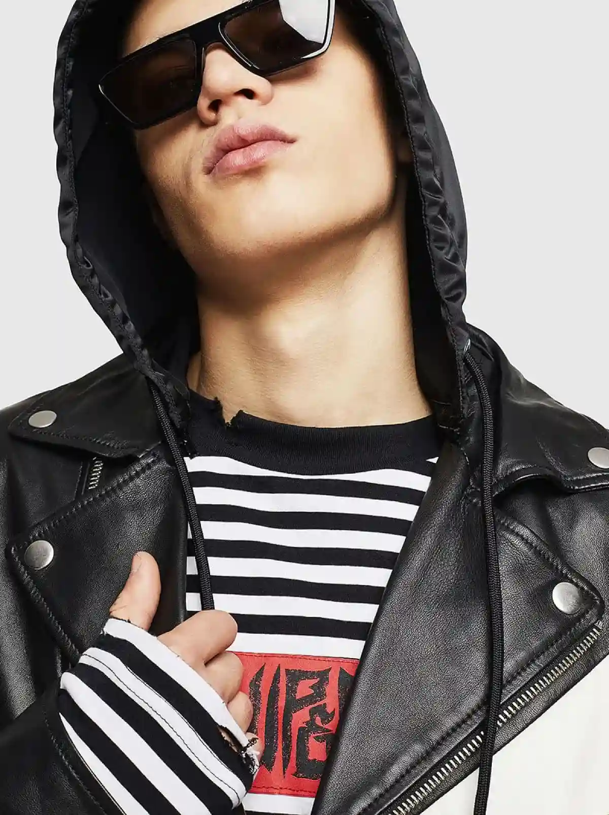 Black Leather and nylon biker jacket