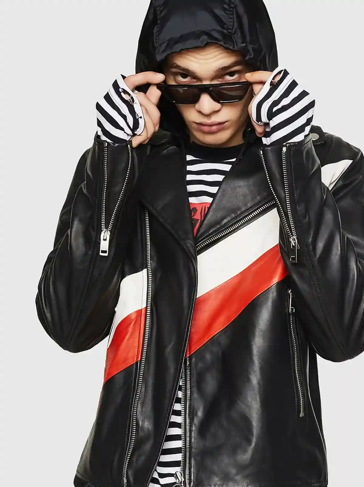 Black Leather and nylon biker jacket
