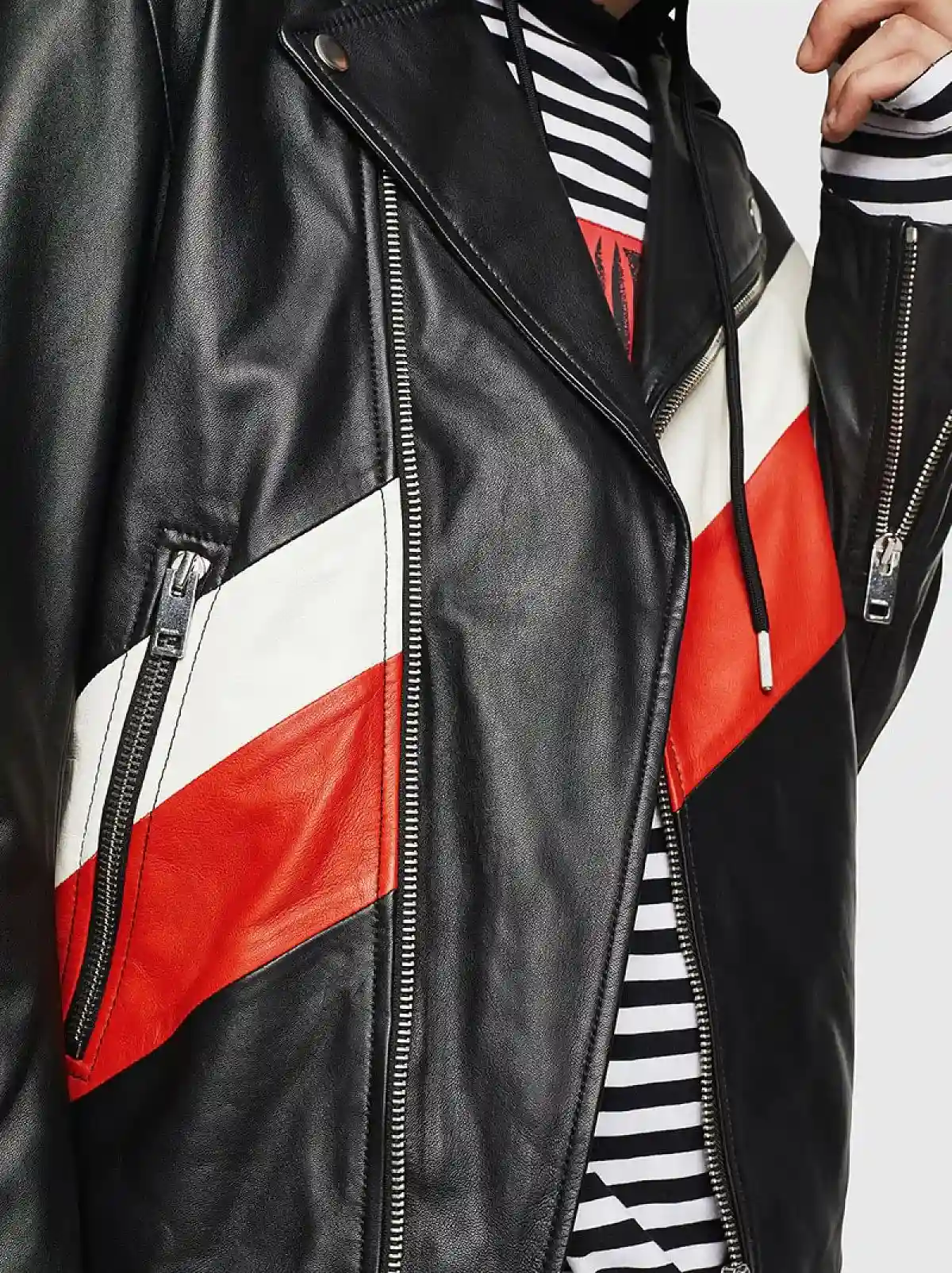 Black Leather and nylon biker jacket