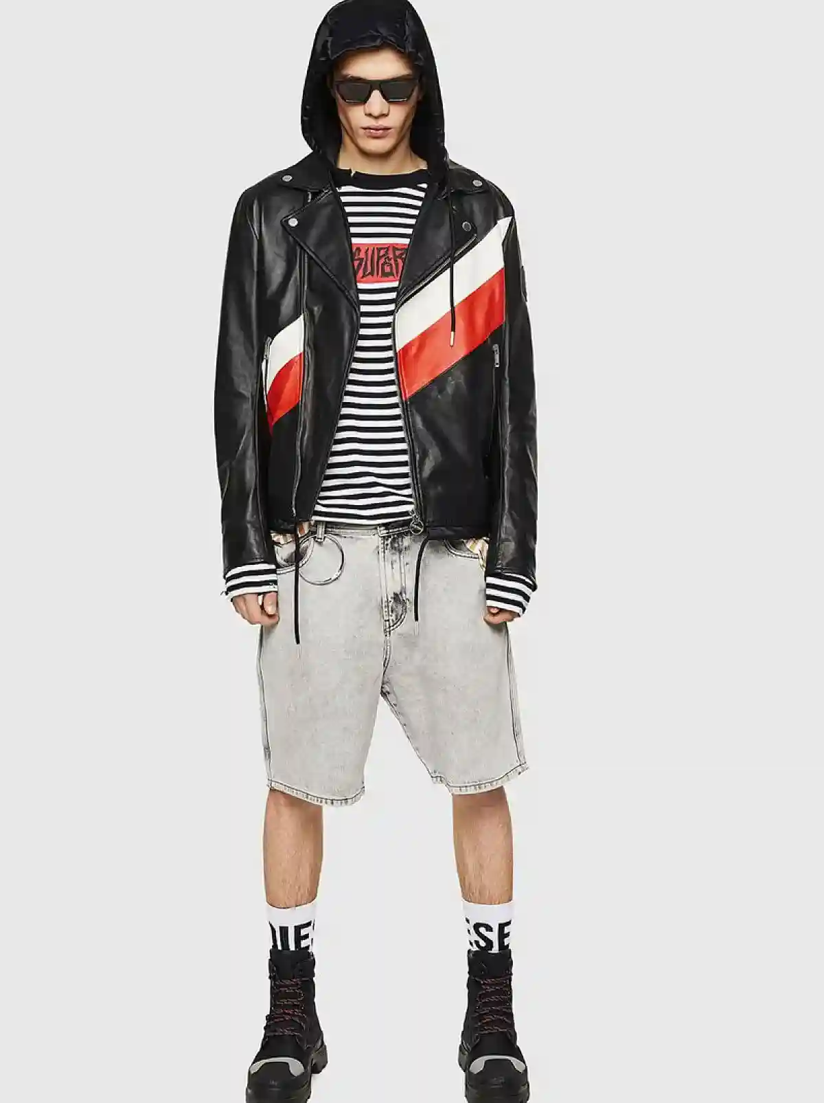 Black Leather and nylon biker jacket