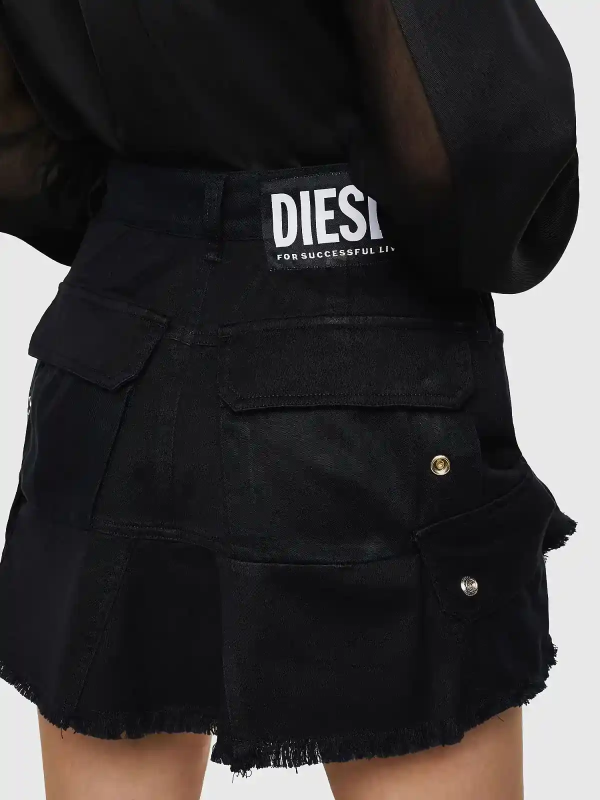 Black Flared mini skirt in mixed fabrics