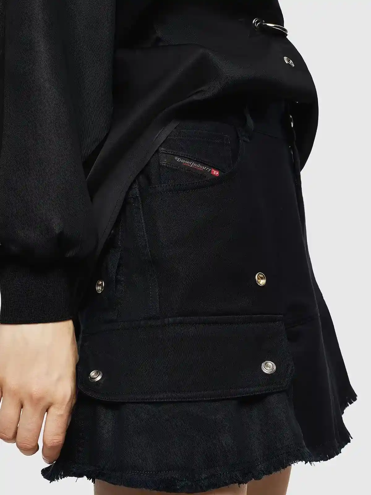 Black Flared mini skirt in mixed fabrics