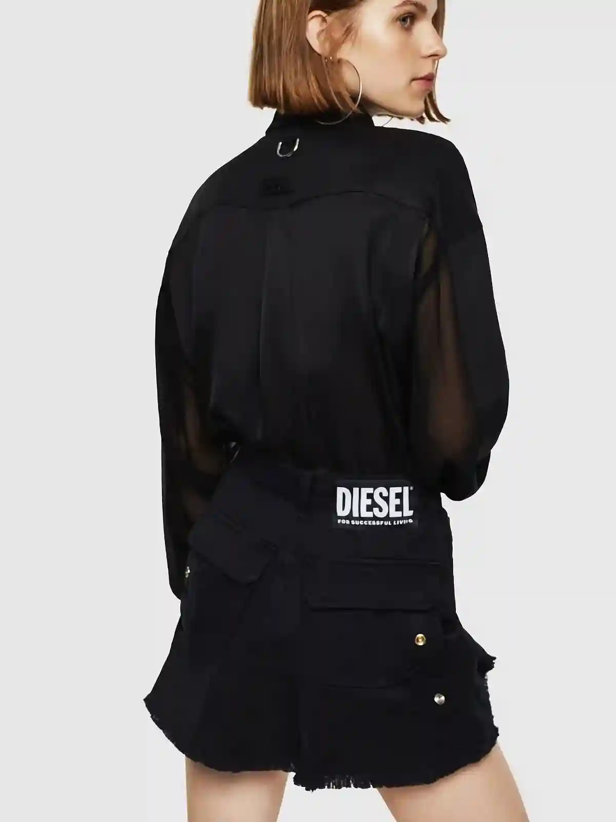 Black Flared mini skirt in mixed fabrics