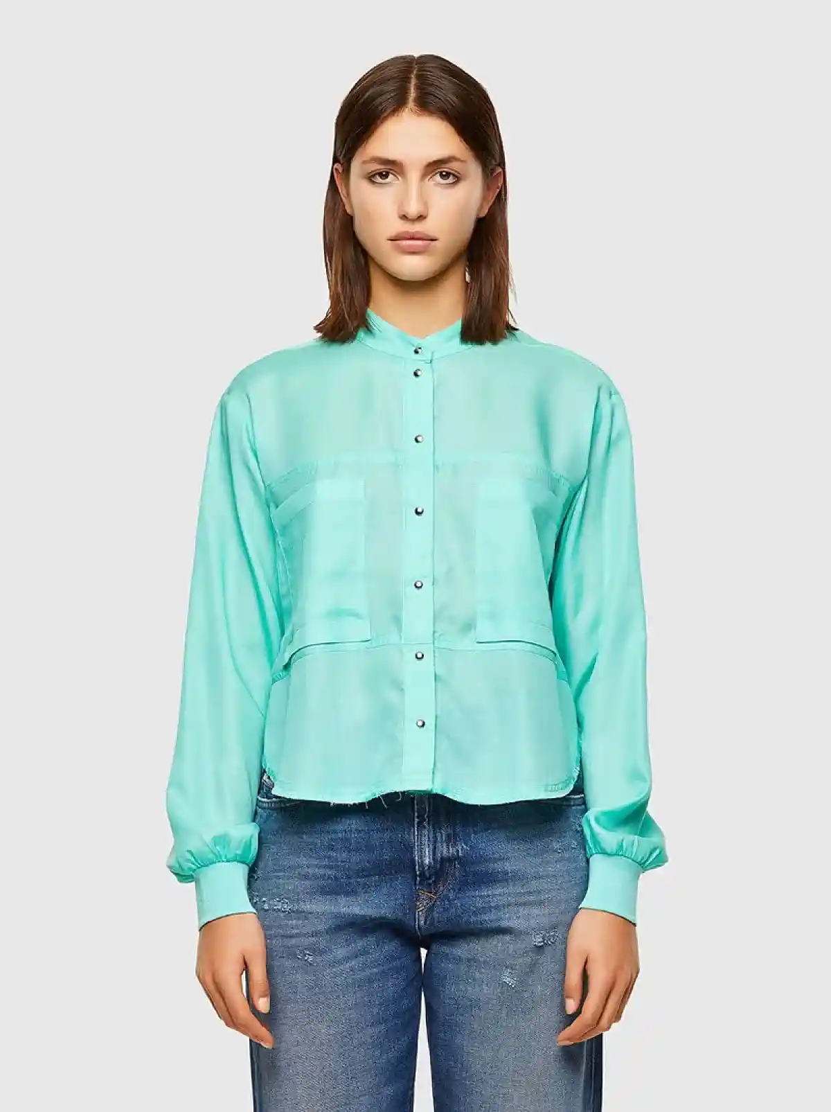 Blue Fluid shirt with knitted detail