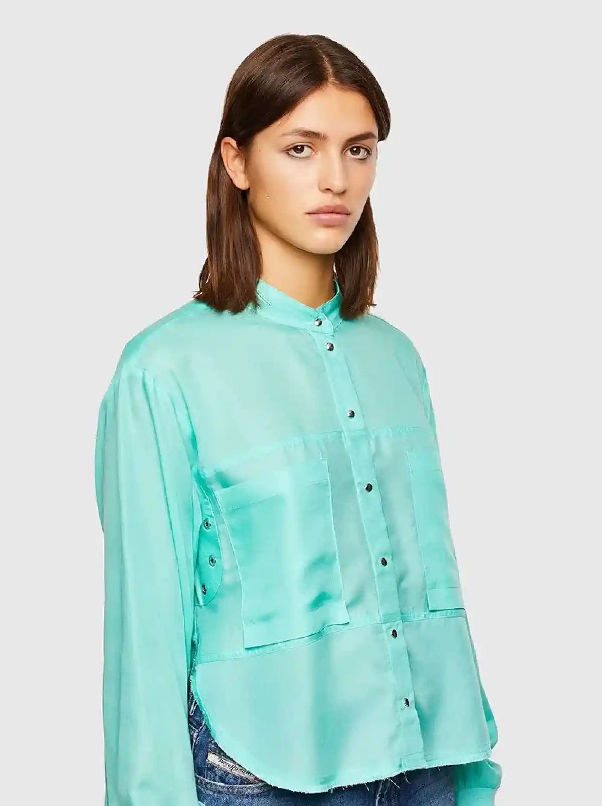 Blue Fluid shirt with knitted detail