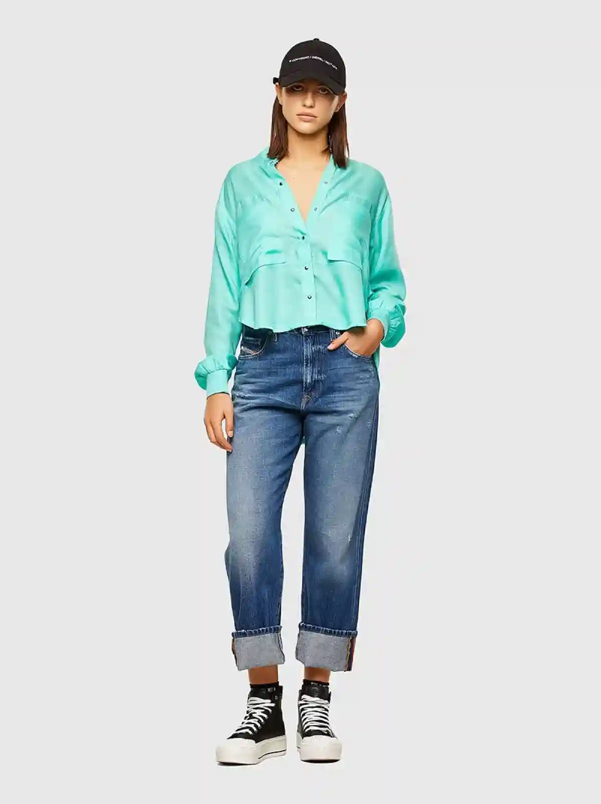 Blue Fluid shirt with knitted detail