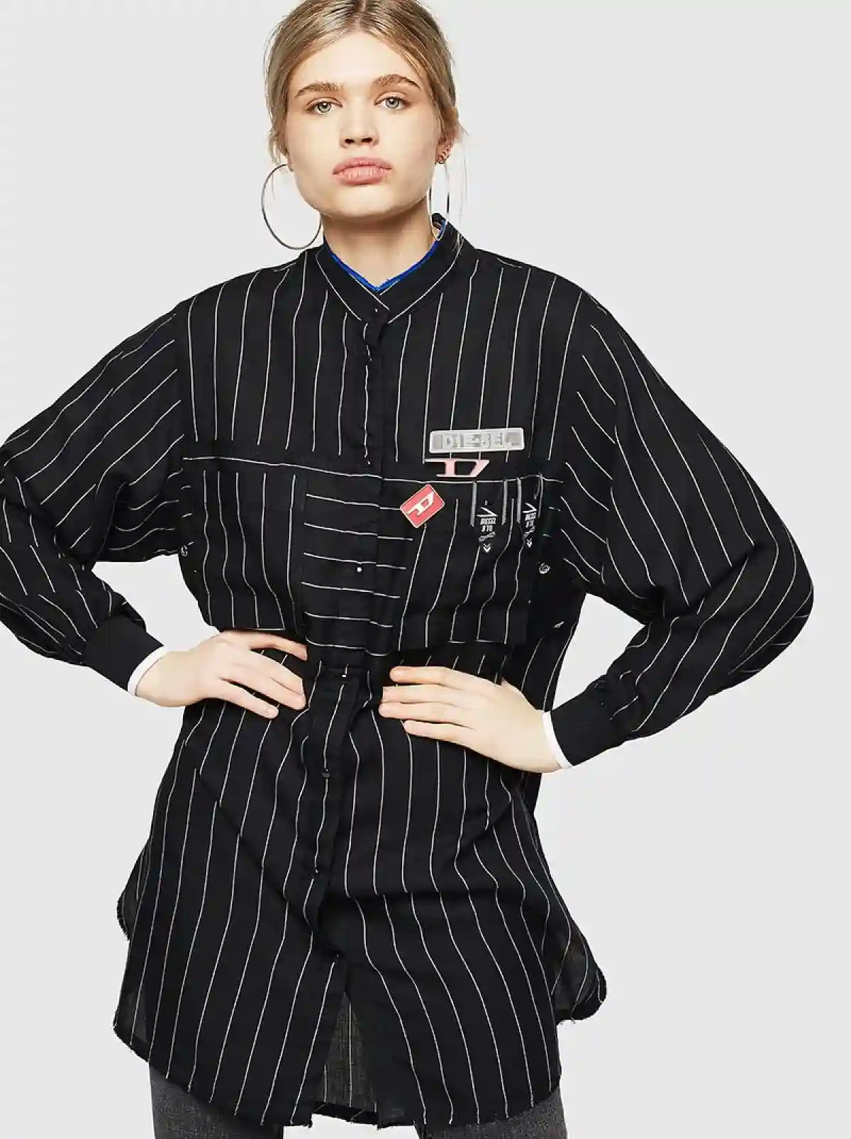 Black Knee-length shirt dress with knit cuffs