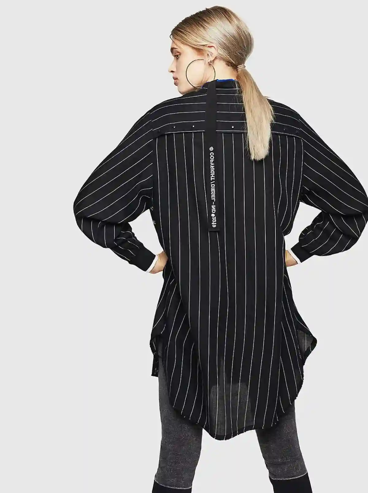 Black Knee-length shirt dress with knit cuffs