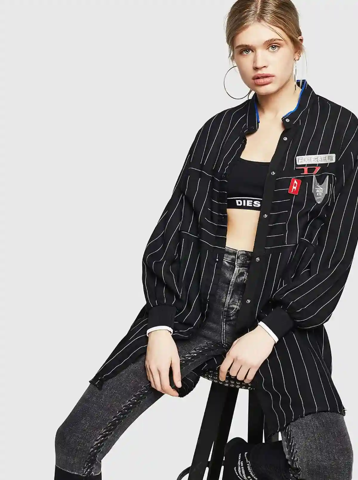 Black Knee-length shirt dress with knit cuffs