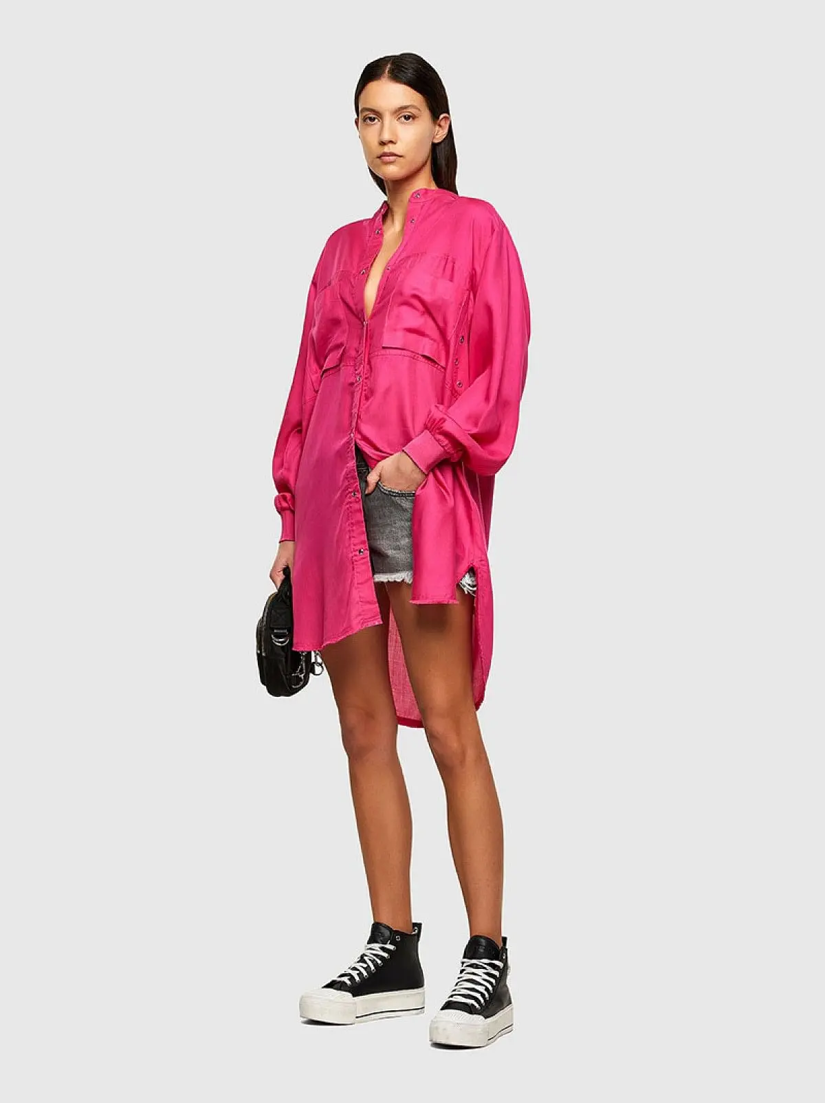 Pink Shirt dress in fluid twill