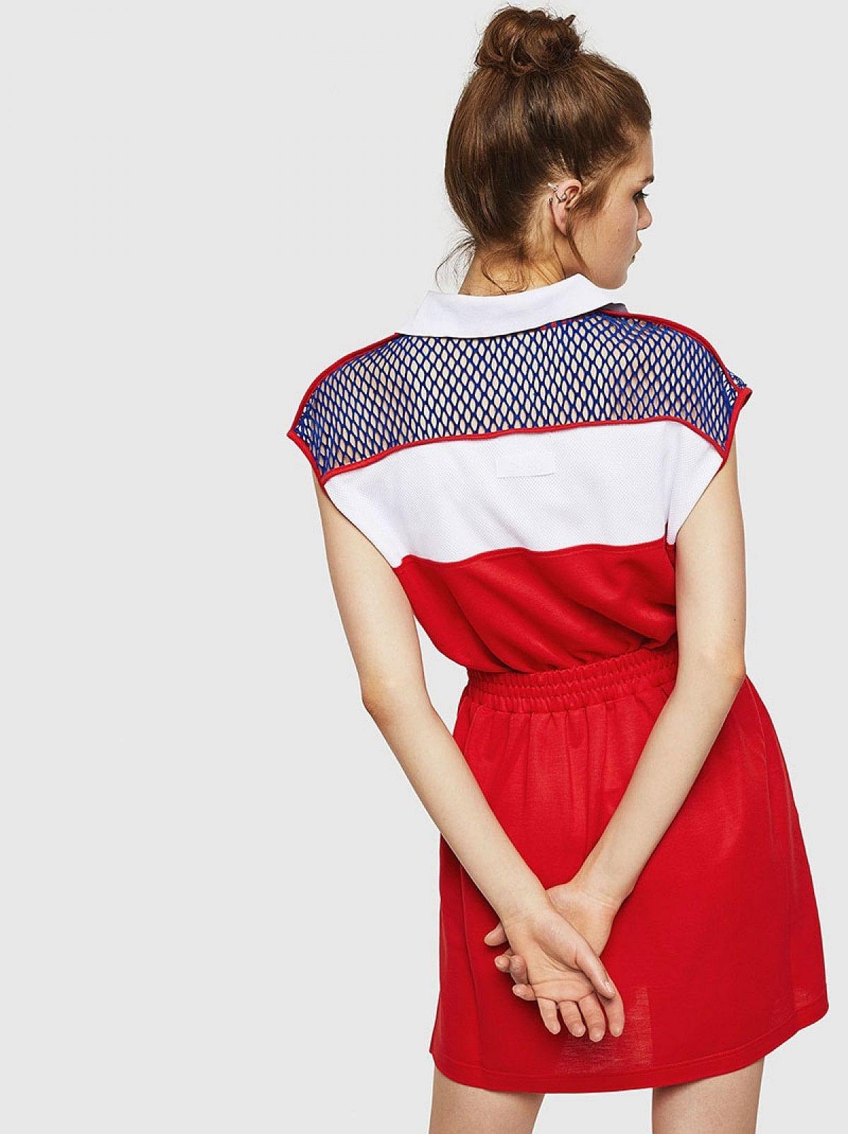 Red Polo-neck dress with mesh panels