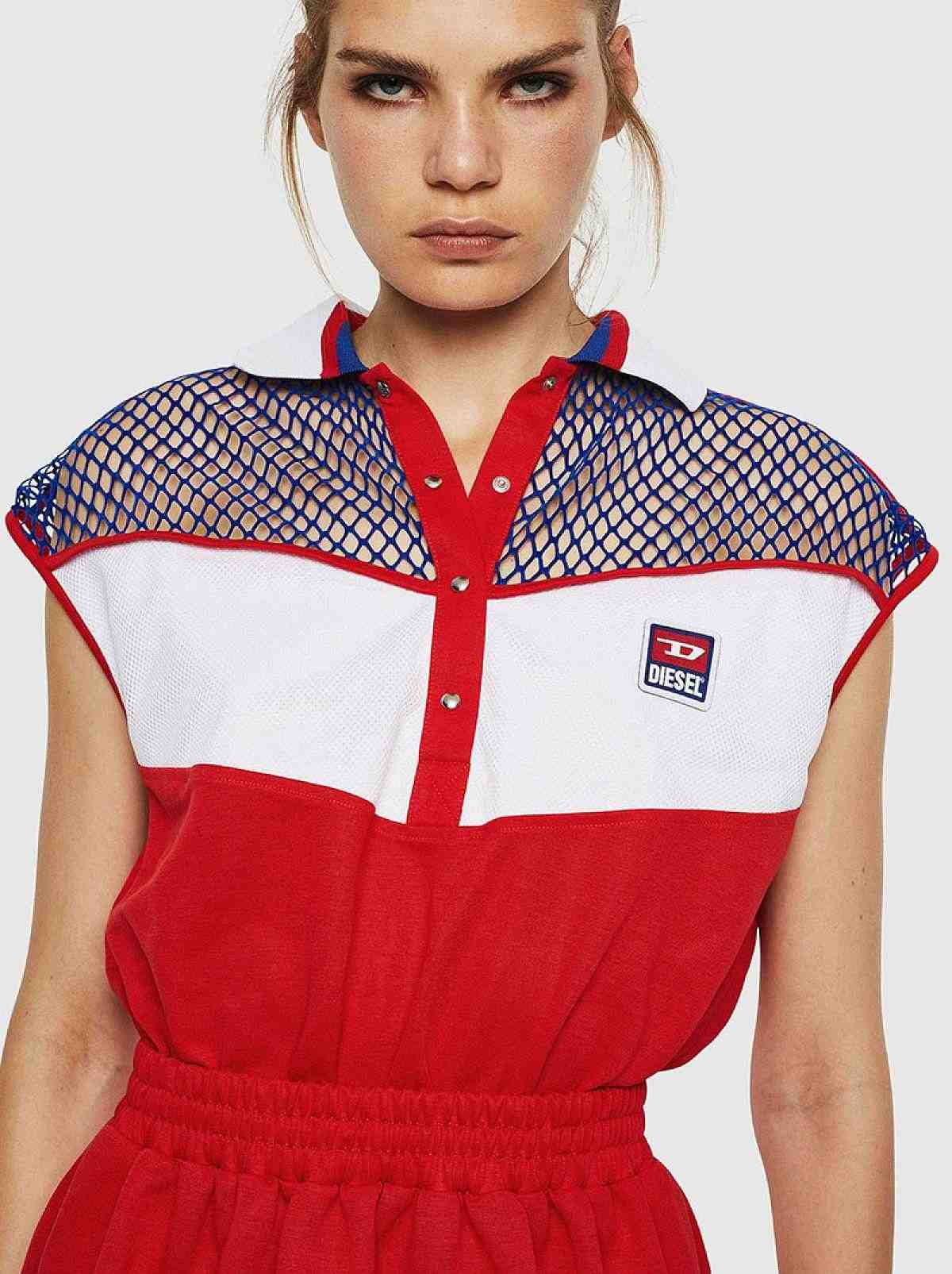 Red Polo-neck dress with mesh panels