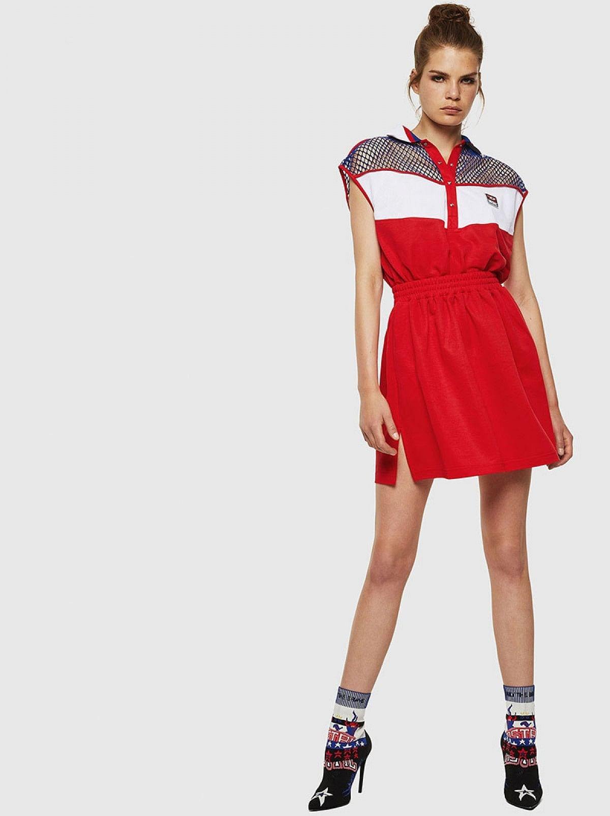 Red Polo-neck dress with mesh panels
