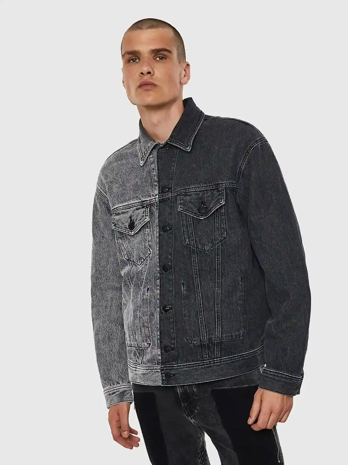 Black Colour-block denim jacket