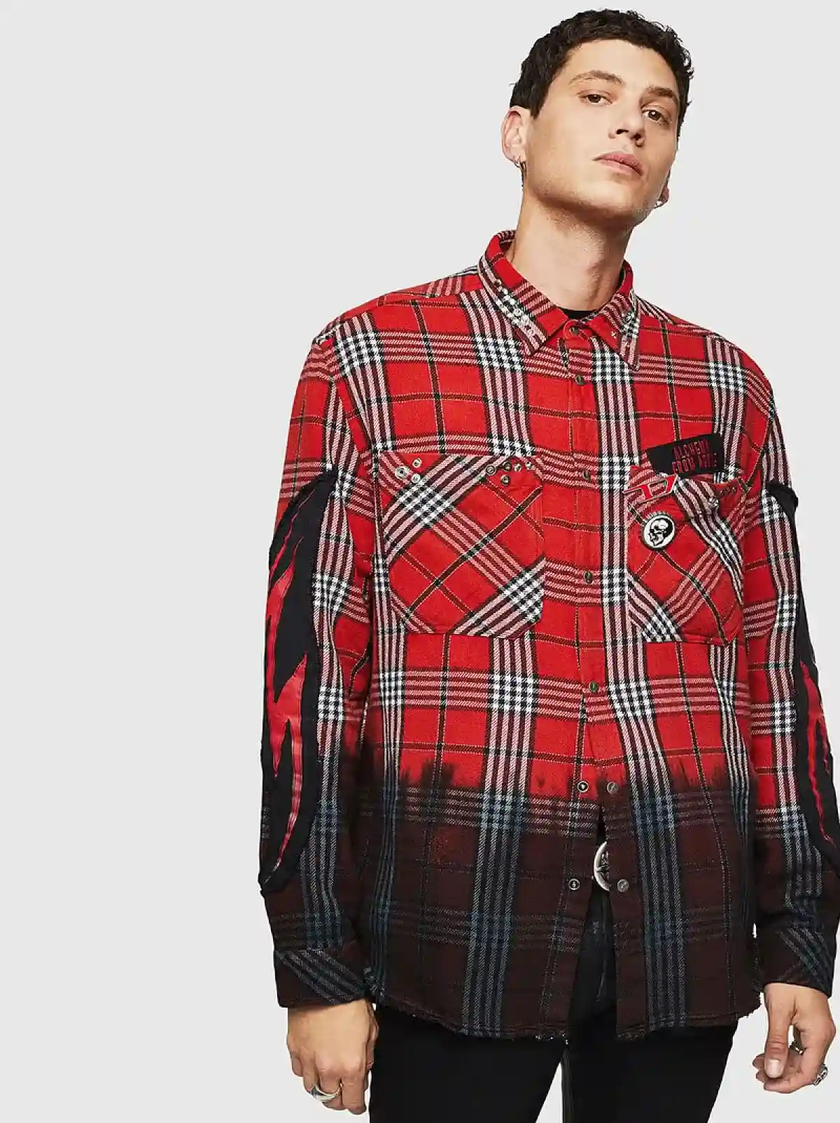 Red Check flannel shirt with dip-dye