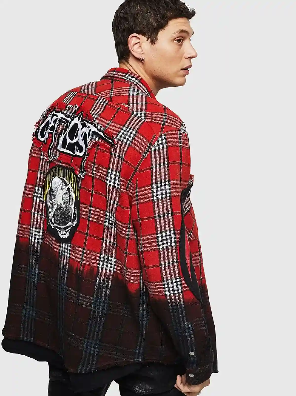 Red Check flannel shirt with dip-dye