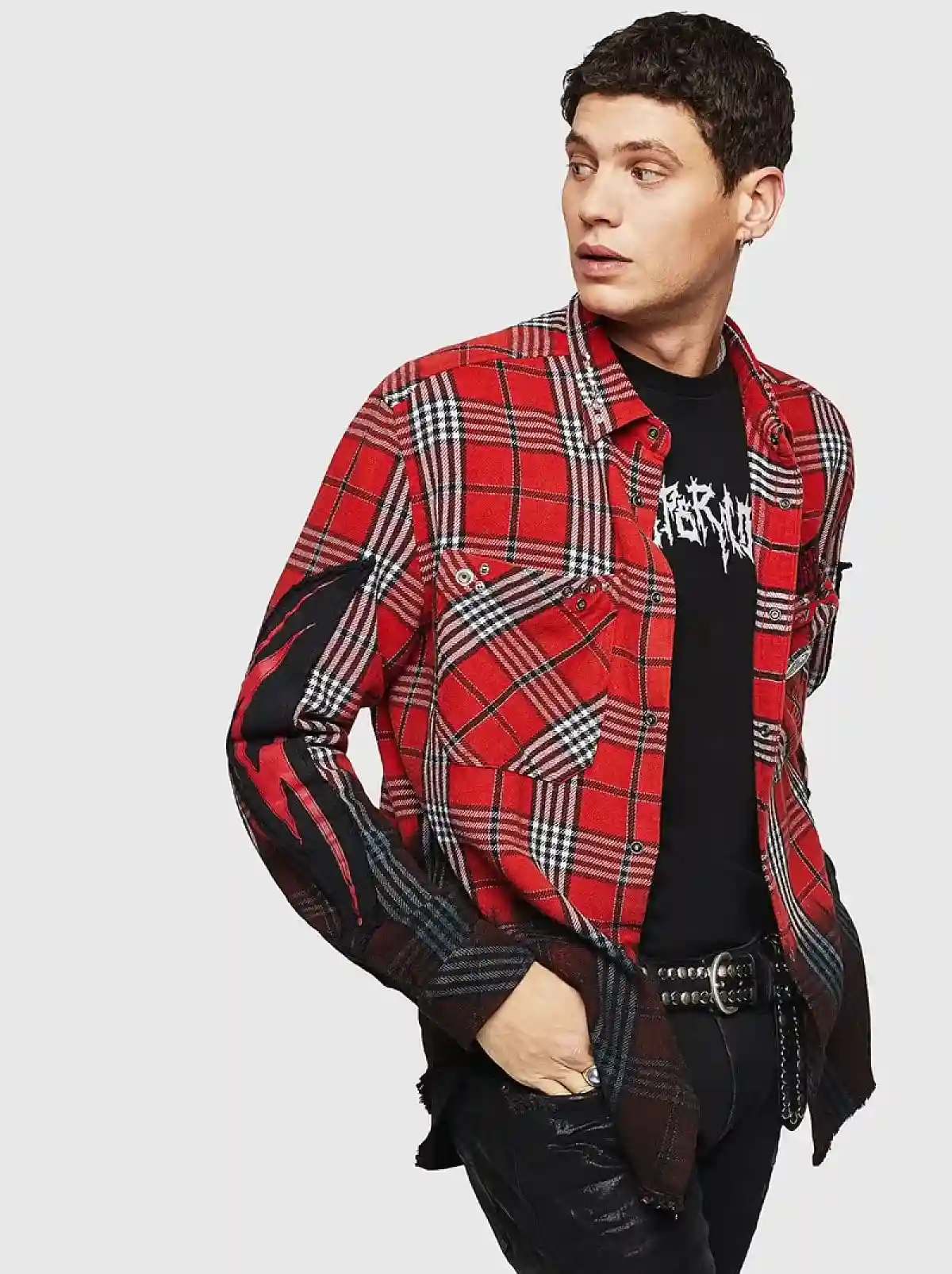 Red Check flannel shirt with dip-dye