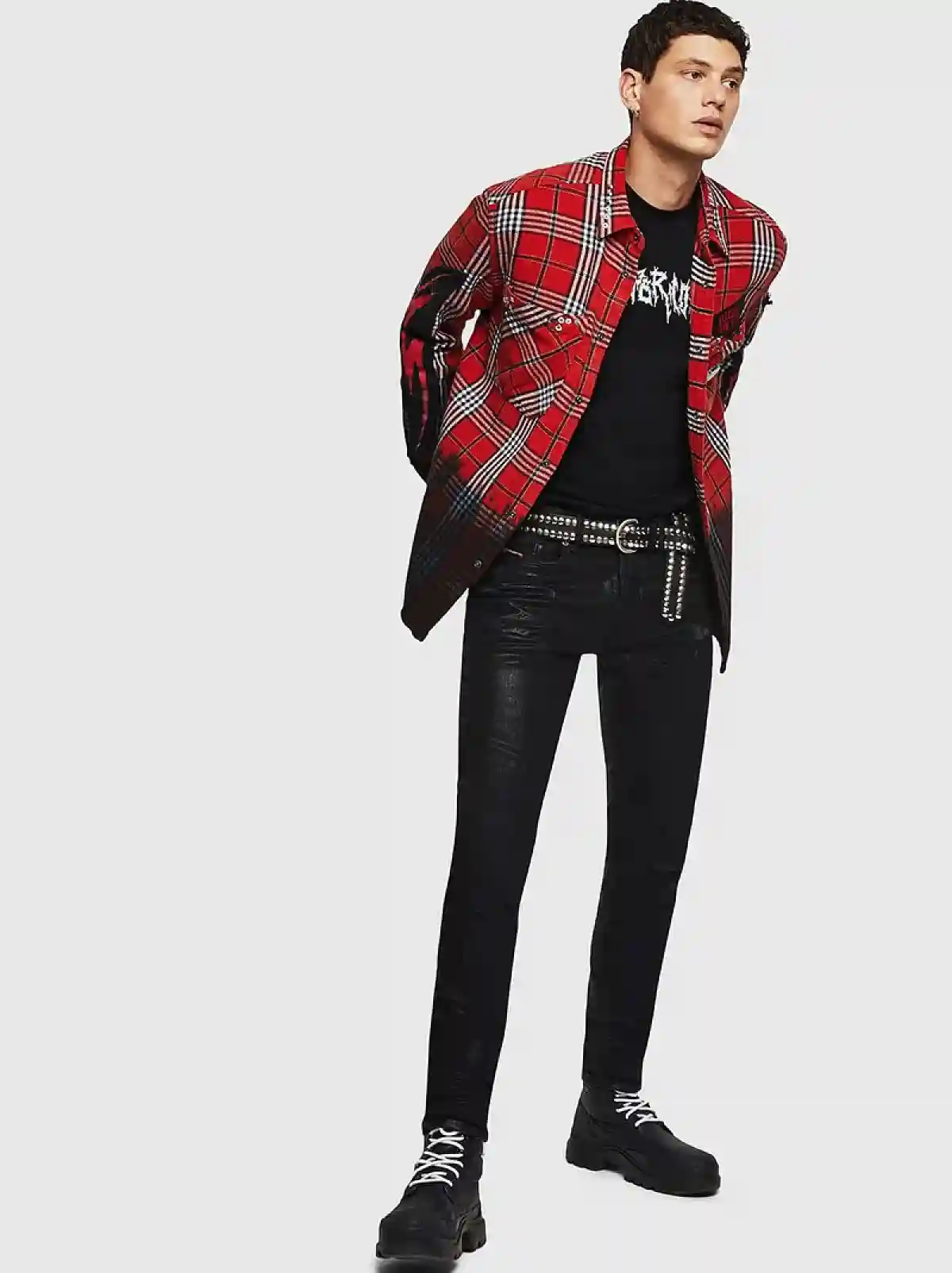 Red Check flannel shirt with dip-dye