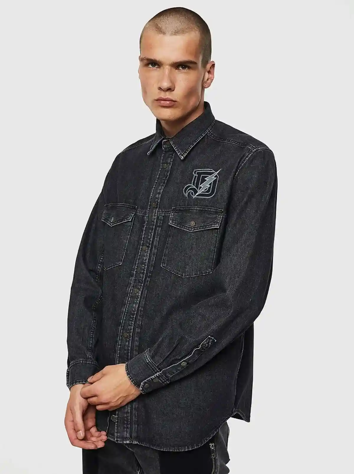 Black Faded denim shirt with D embroidery