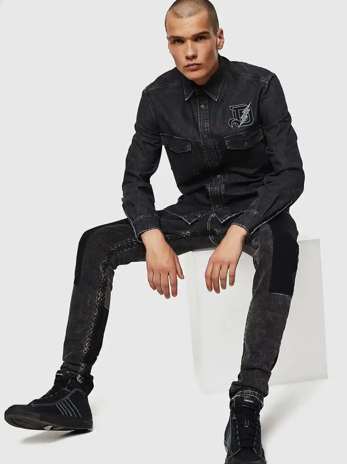 Black Faded denim shirt with D embroidery