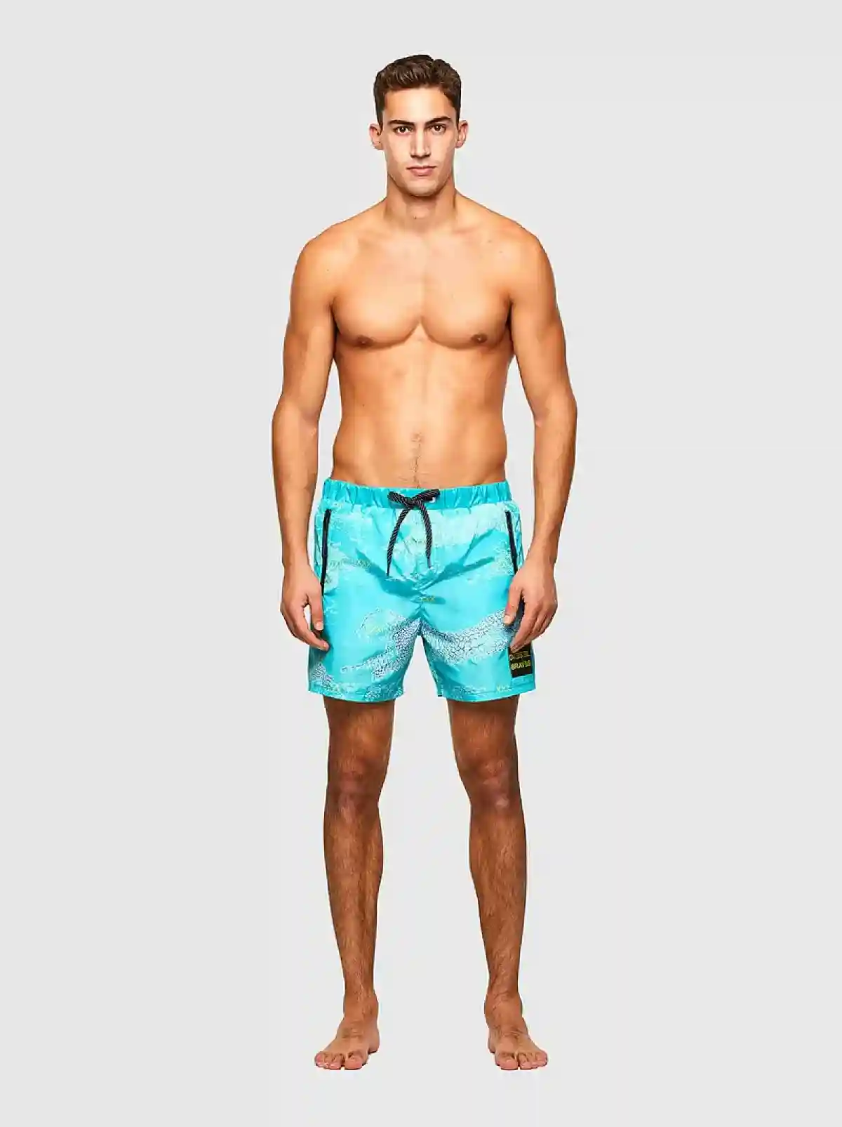 Blue Mid-length swim shorts with cat print