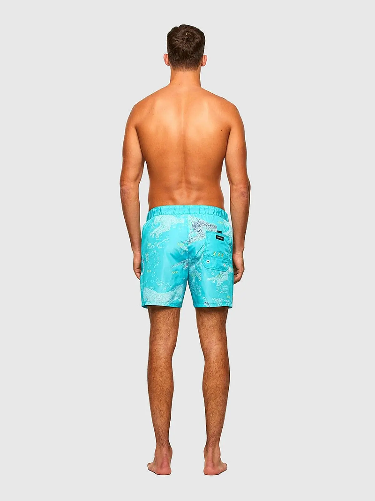 Blue Mid-length swim shorts with cat print