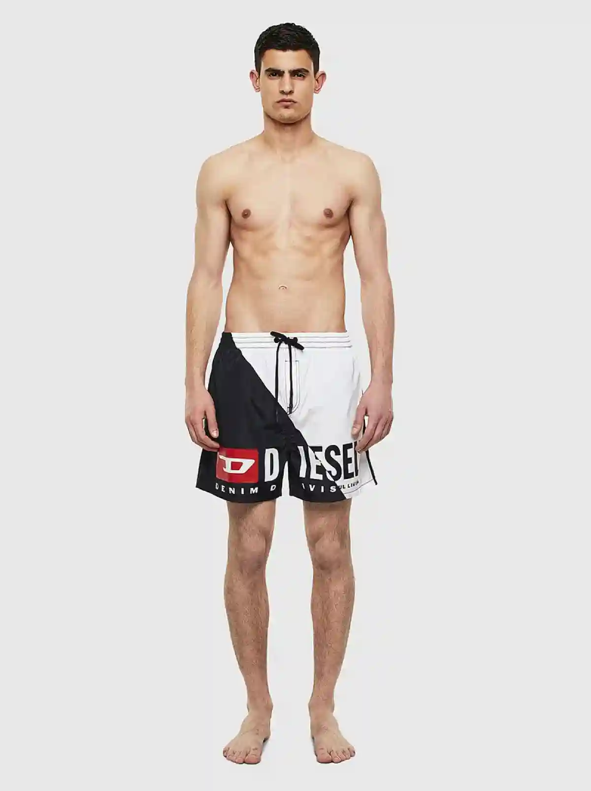 Black Mid-length swim shorts with double logo