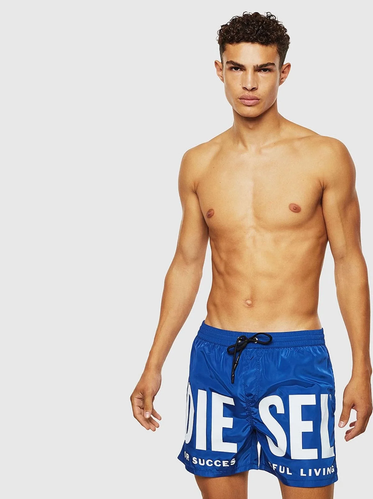 Blue Mid-length swim shorts with bold logo