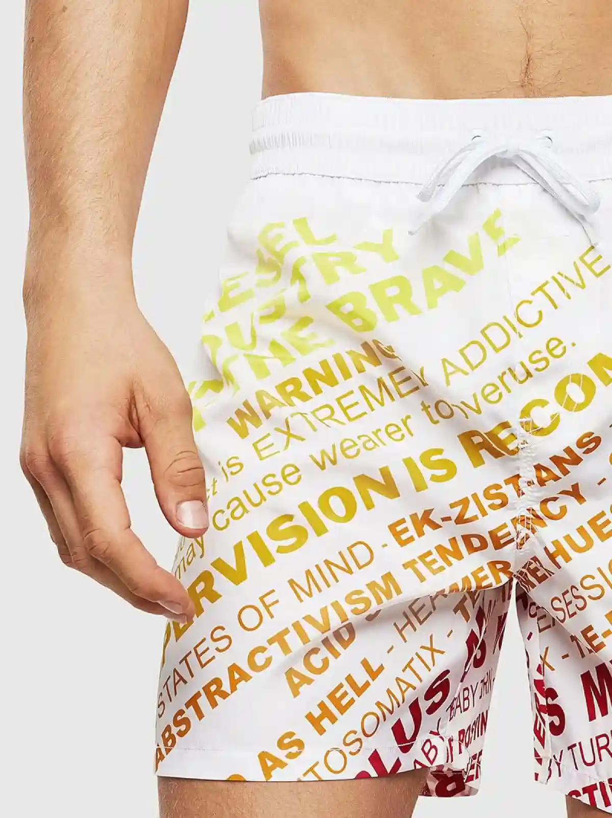 White Mid-length swim shorts with lettering
