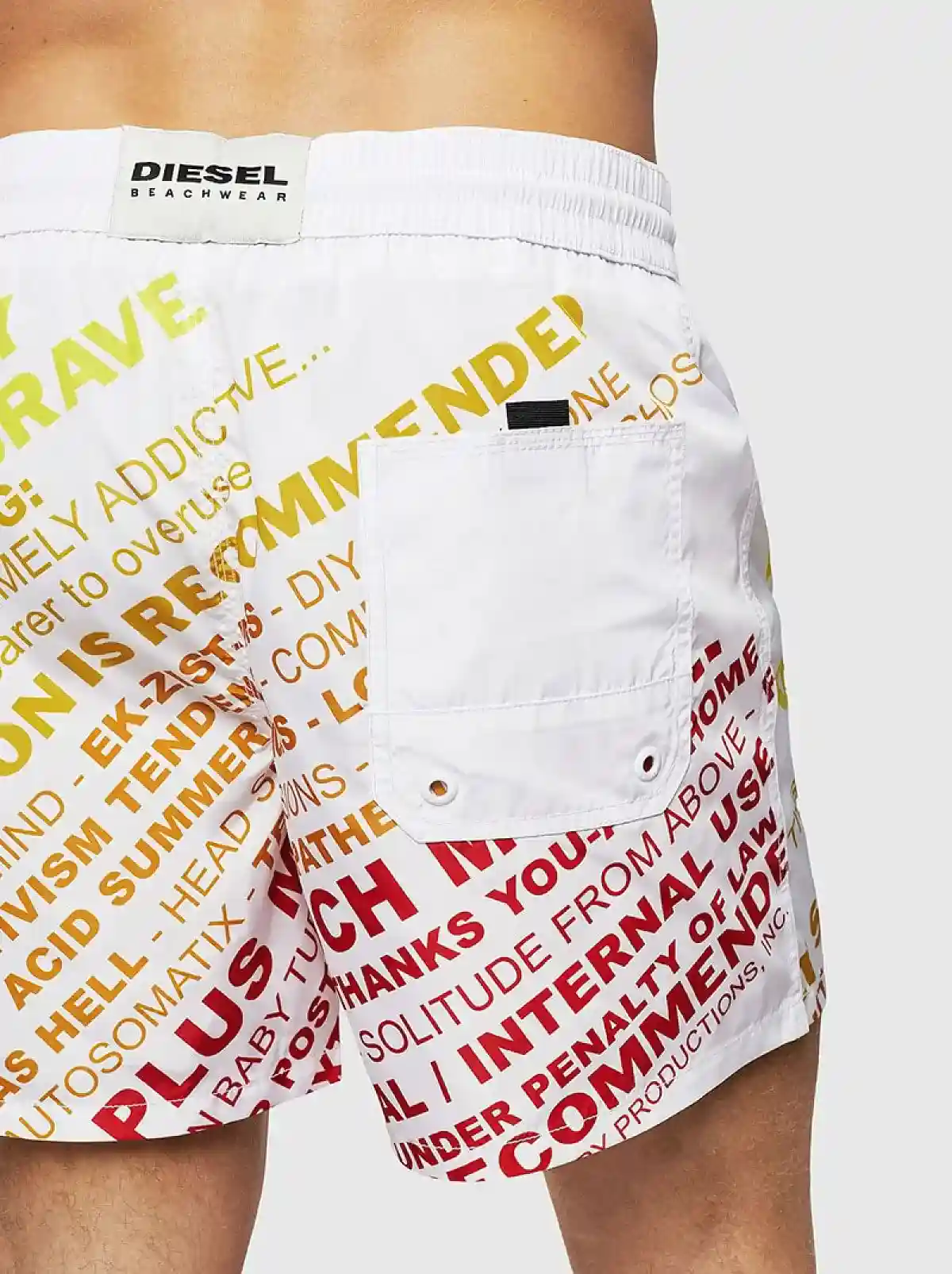 White Mid-length swim shorts with lettering