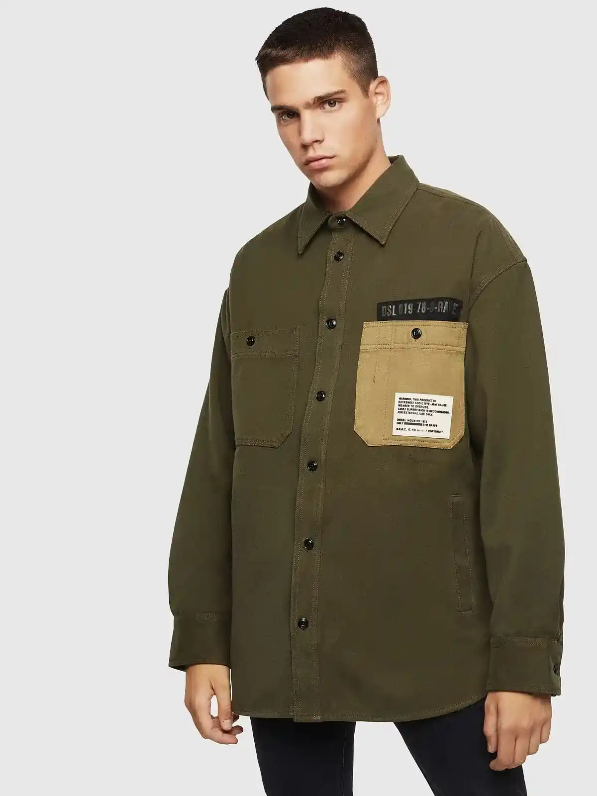 Black Military overshirt in cotton moleskin