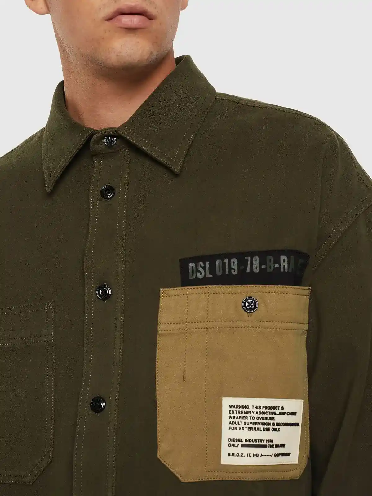 Black Military overshirt in cotton moleskin