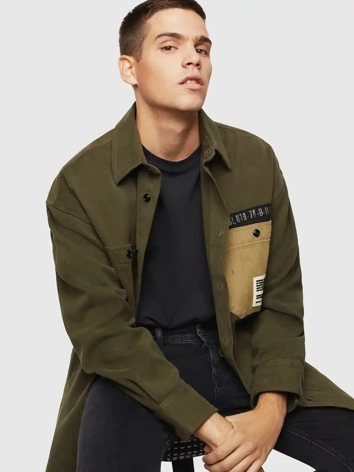 Black Military overshirt in cotton moleskin
