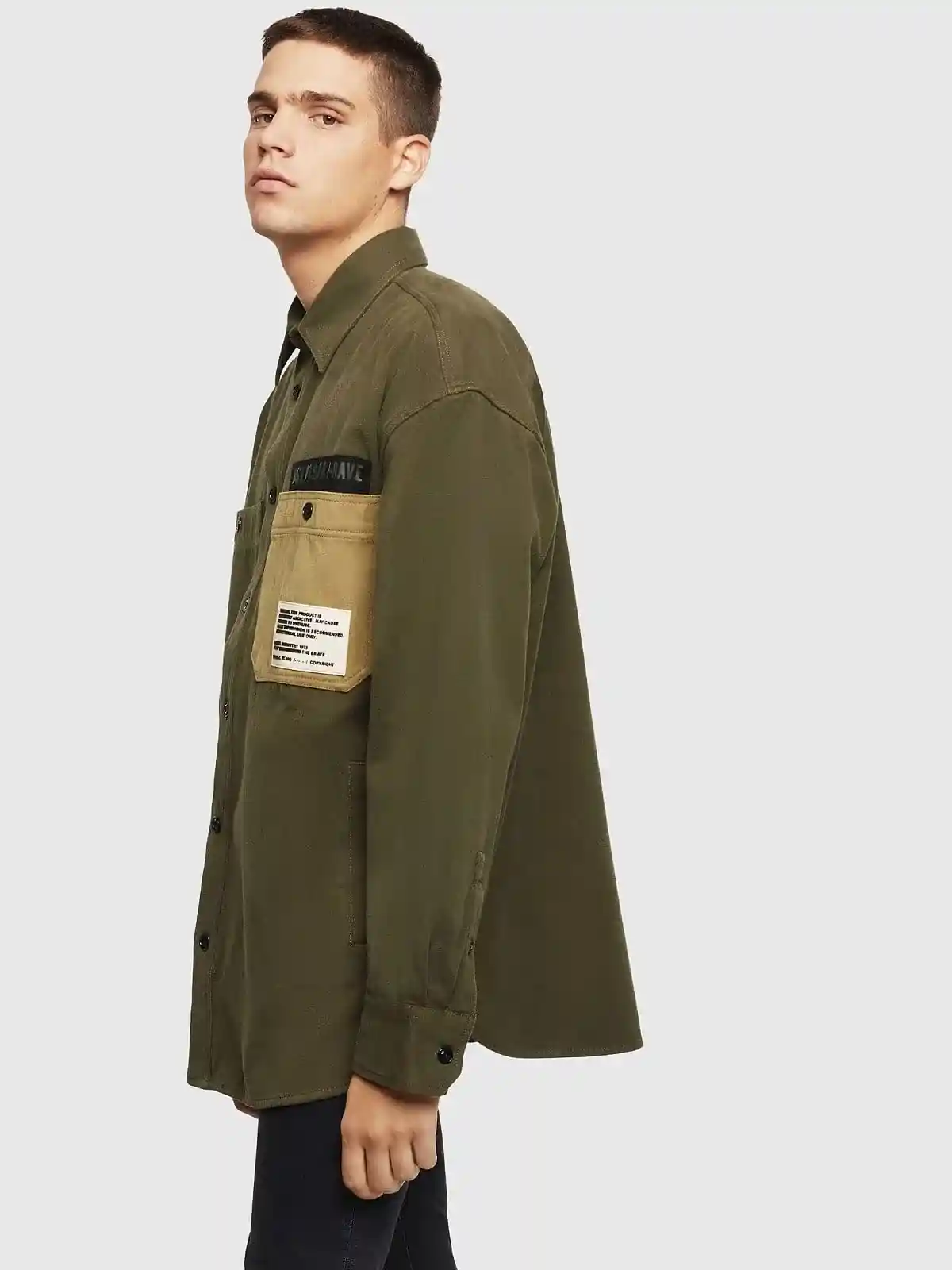 Black Military overshirt in cotton moleskin