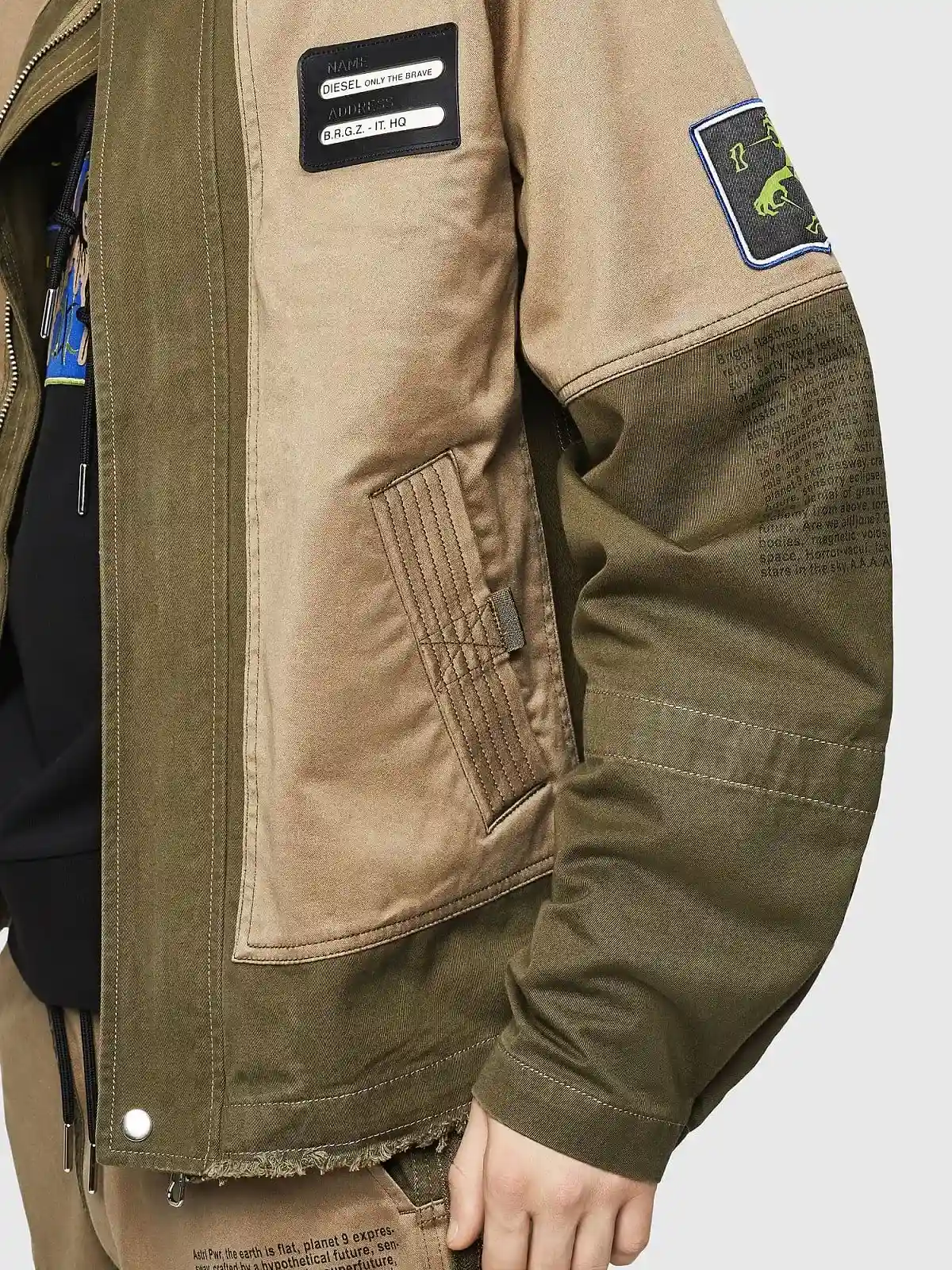 Blue Short hooded parka in mixed fabrics