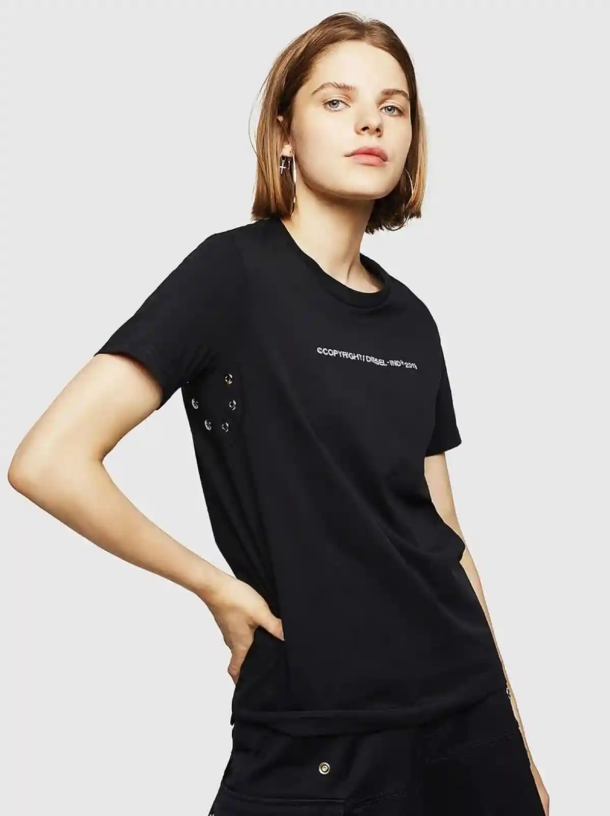 Black Slim-fit T-shirt with logo embroidery