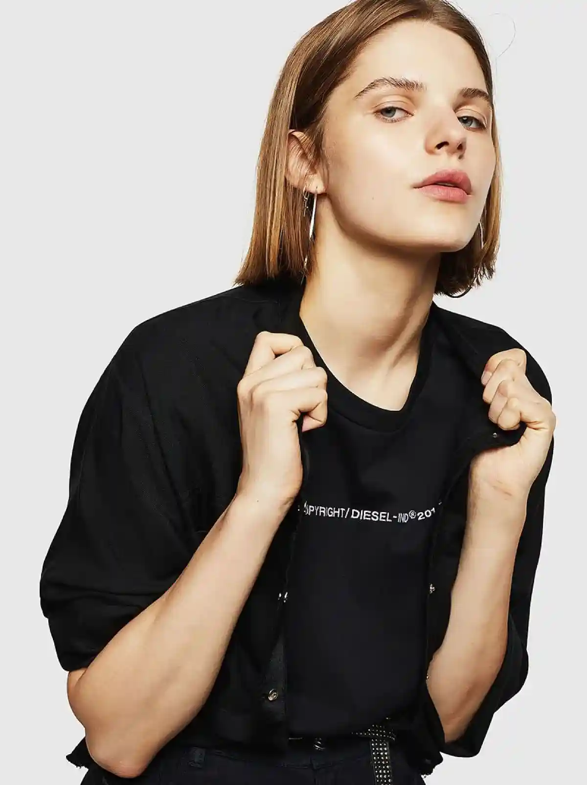 Black Slim-fit T-shirt with logo embroidery