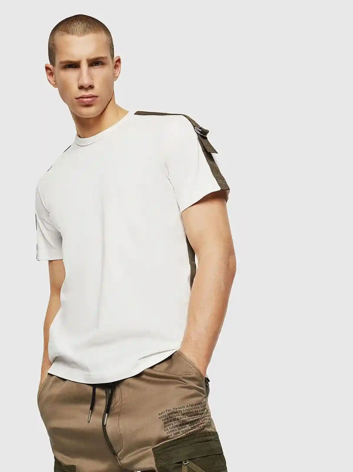 White Cotton T-shirt with tape trims