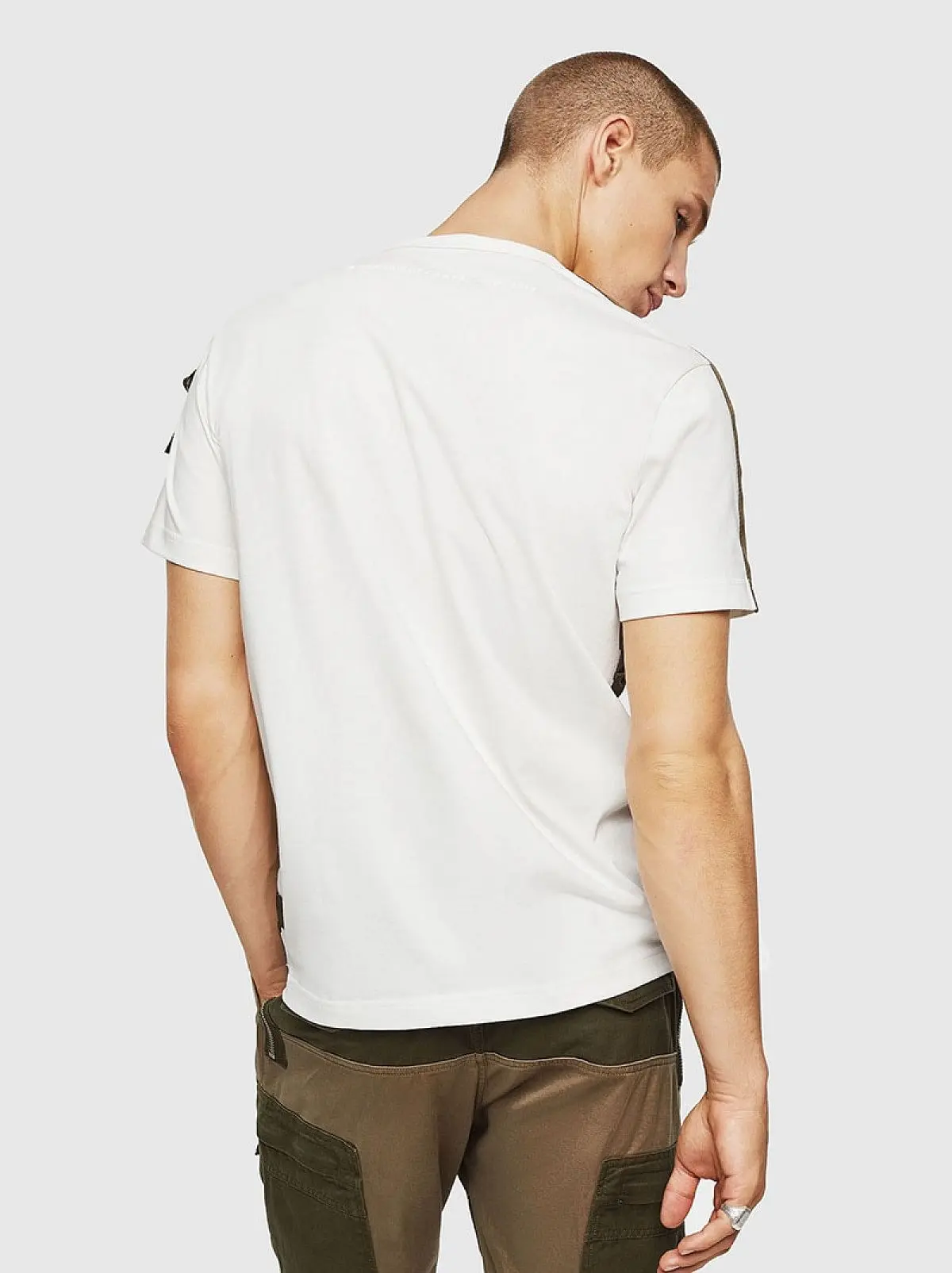 White Cotton T-shirt with tape trims