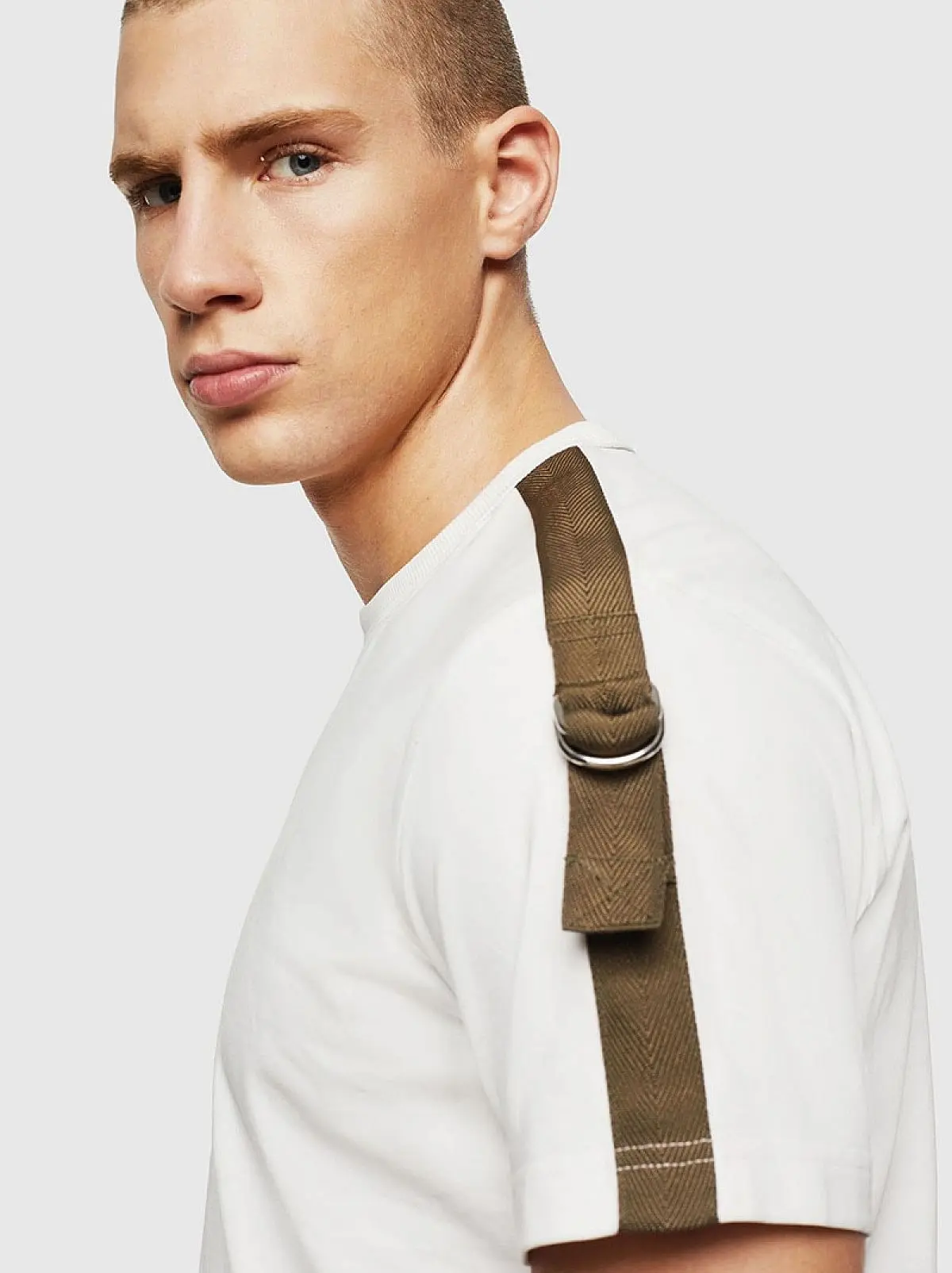 White Cotton T-shirt with tape trims