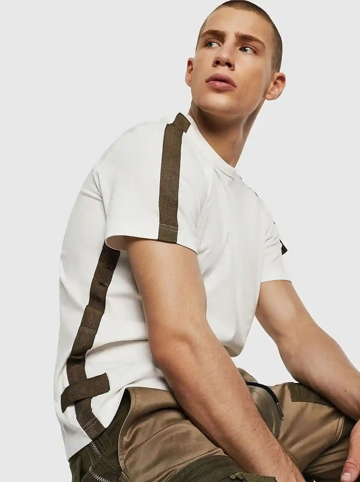 White Cotton T-shirt with tape trims
