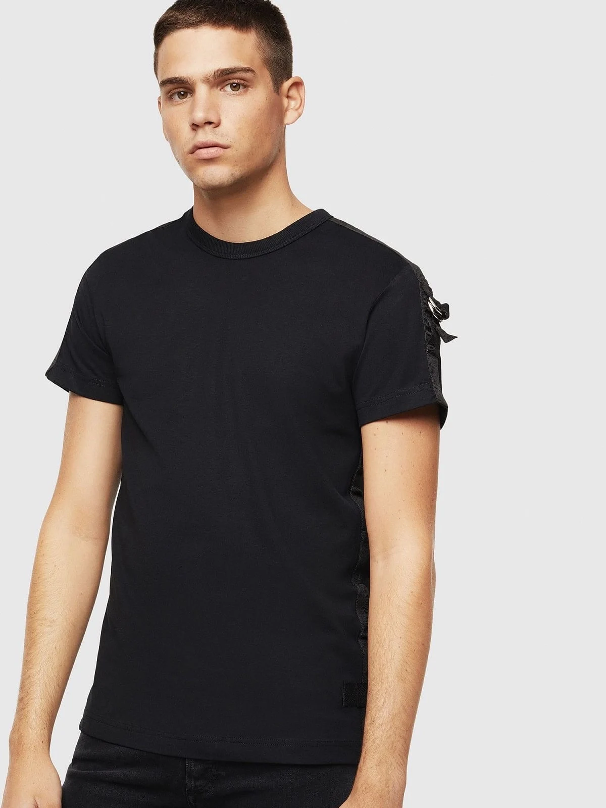 Black Cotton T-shirt with tape trims