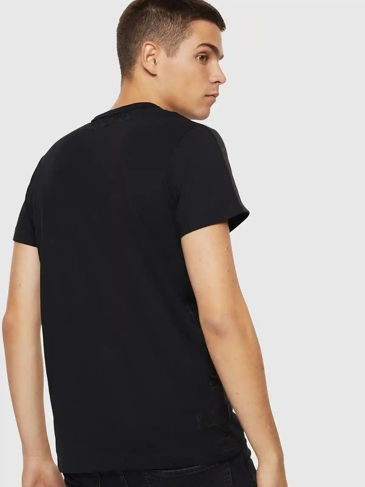 Black Cotton T-shirt with tape trims