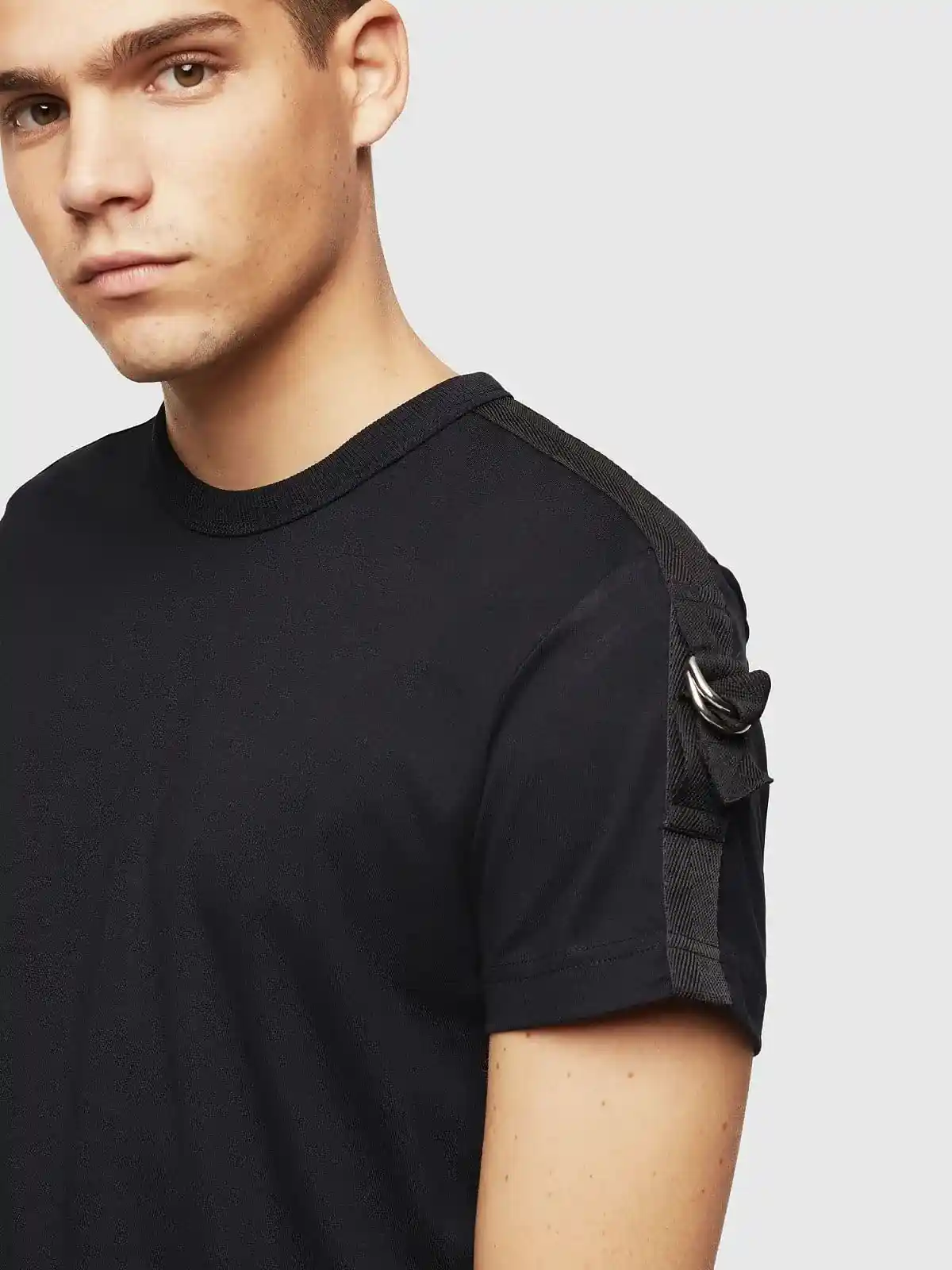 Black Cotton T-shirt with tape trims