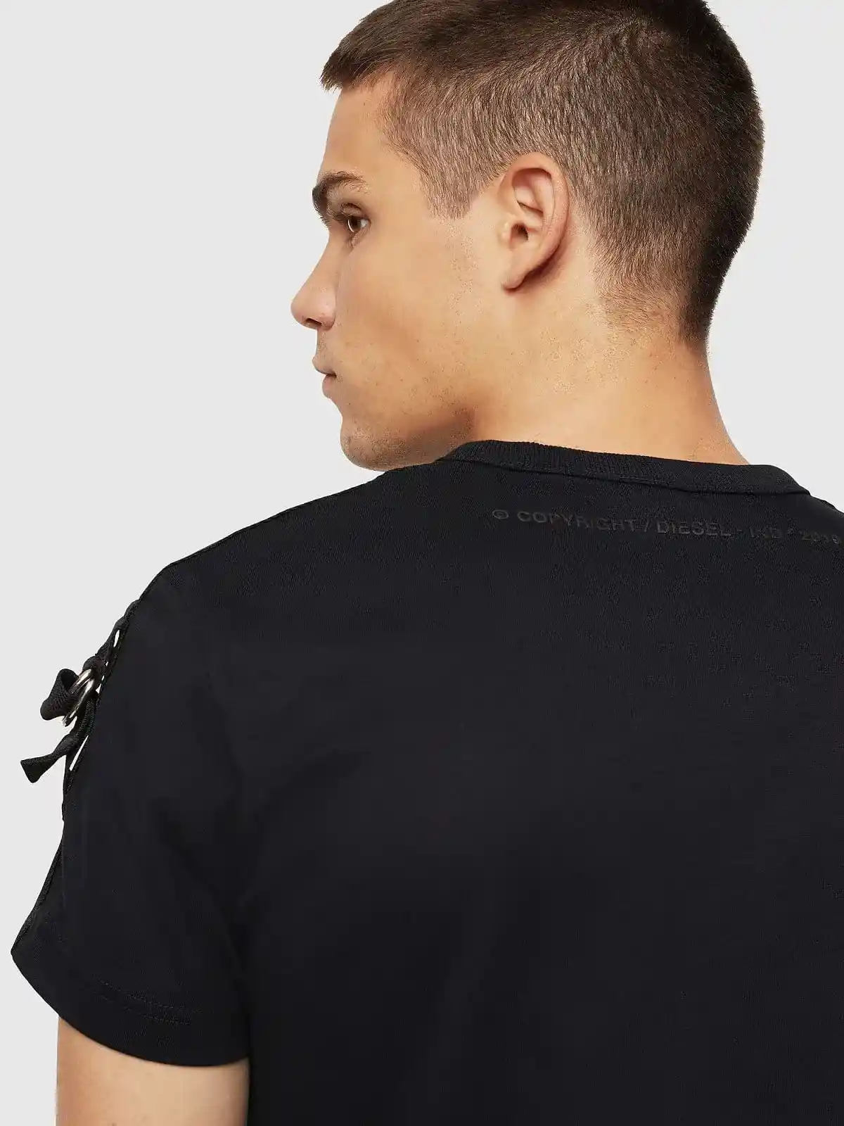 Black Cotton T-shirt with tape trims