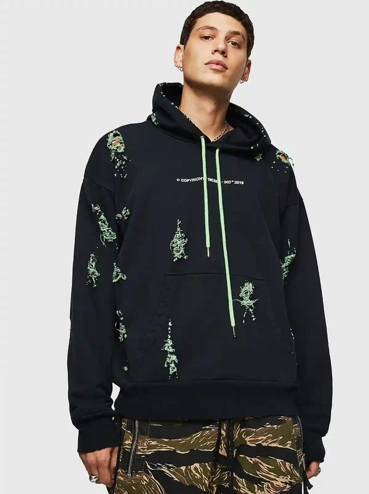 Black Logo hoodie with ripped detailing