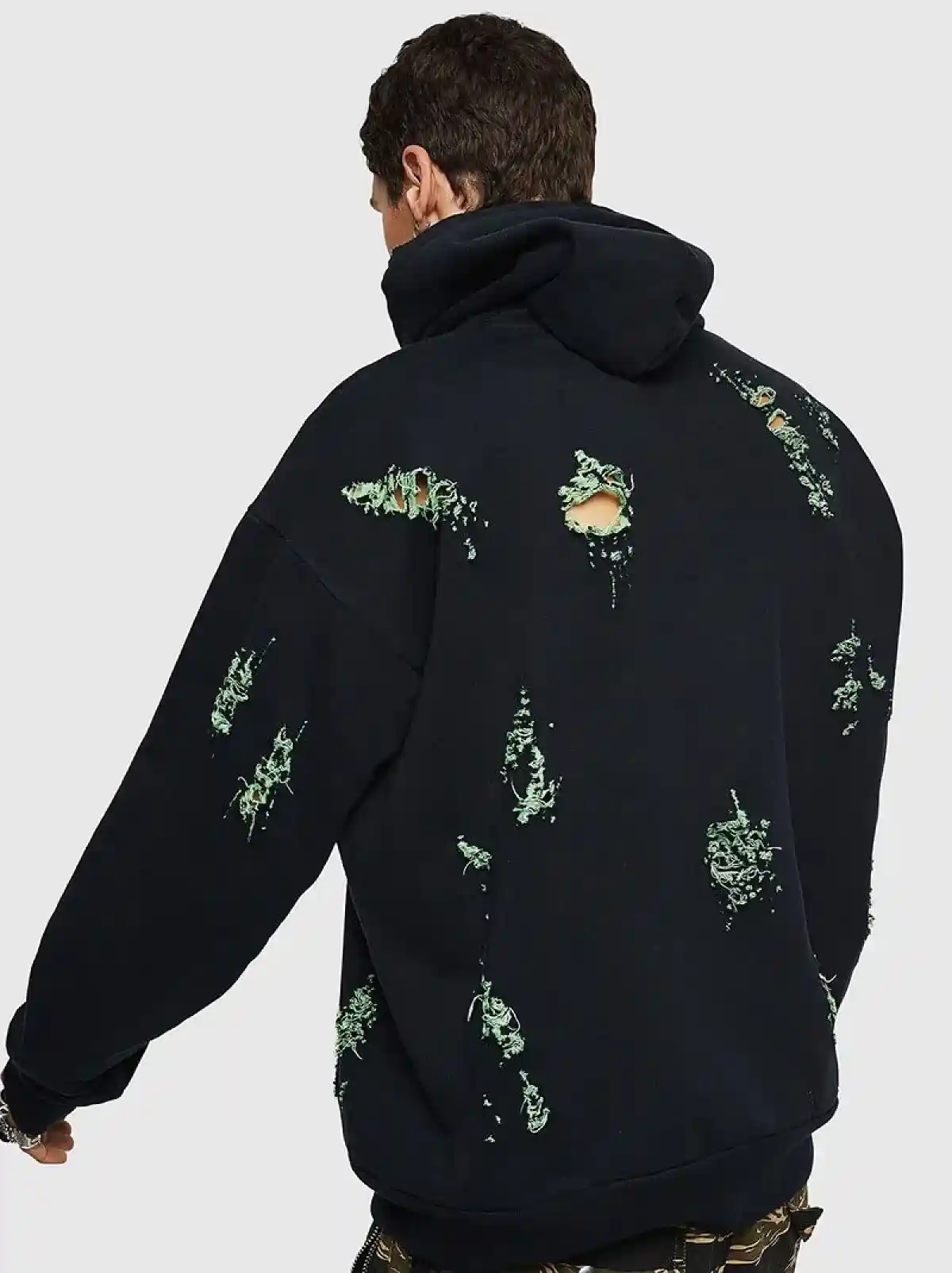 Black Logo hoodie with ripped detailing