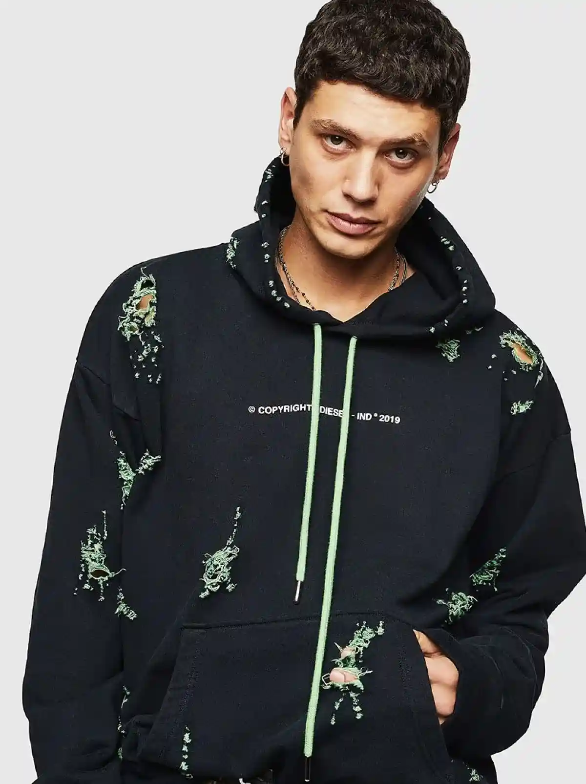Black Logo hoodie with ripped detailing